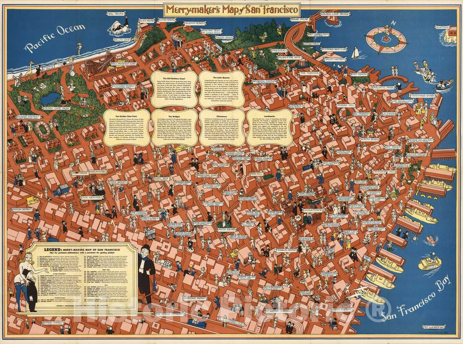 Historic Map : Merry-maker's Map of San Francisco, 1940 - Vintage Wall Art