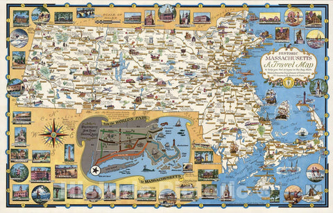 Historic Map : Historic Massachusetts : a travel map to help you feel at home in the Bay State, 1957 v1