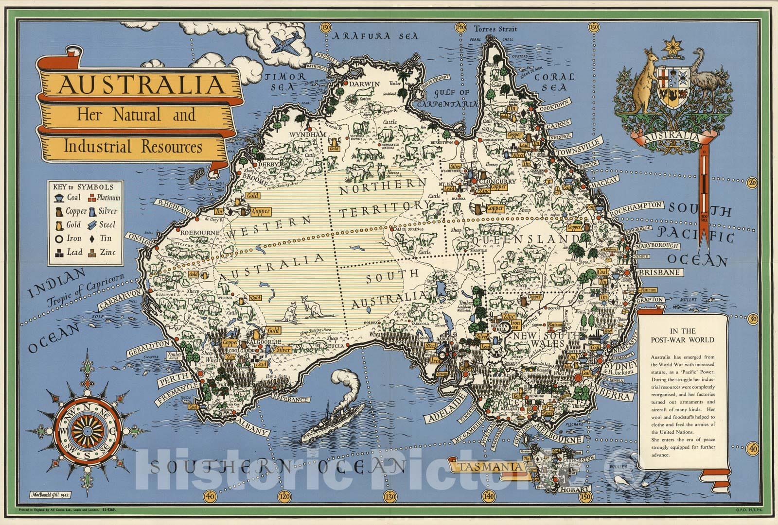 Historic Map : Australia: her natural and industrial resources 1947 - Vintage Wall Art