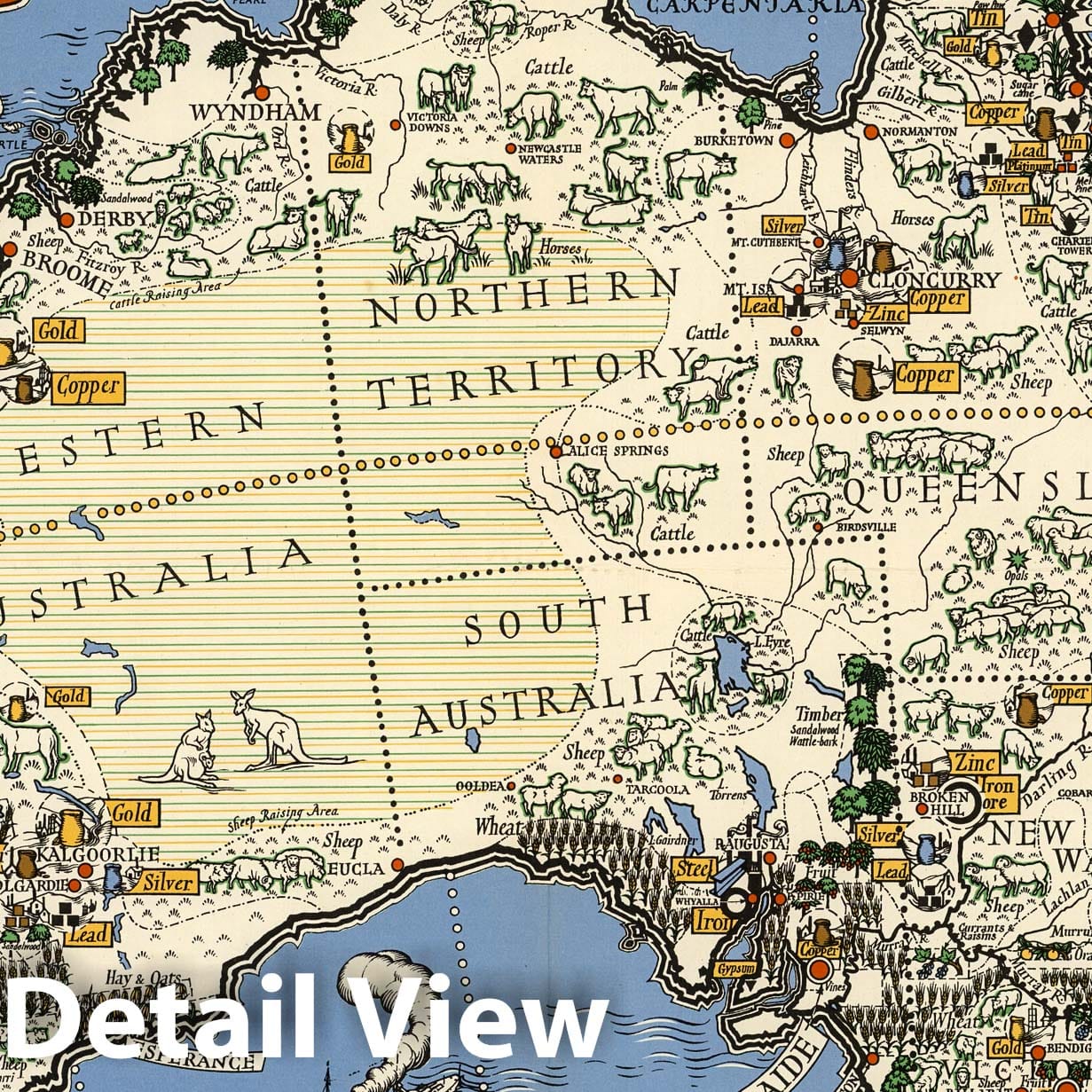 Historic Map : Australia: her natural and industrial resources 1947 - Vintage Wall Art