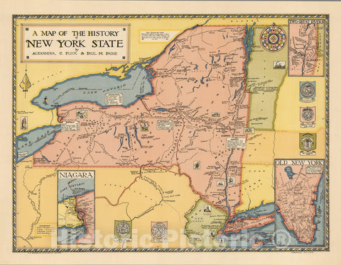 Historic Map : the History of New York State by Alexander C. Flick & Paul M. Paine, 1929 - Vintage Wall Art