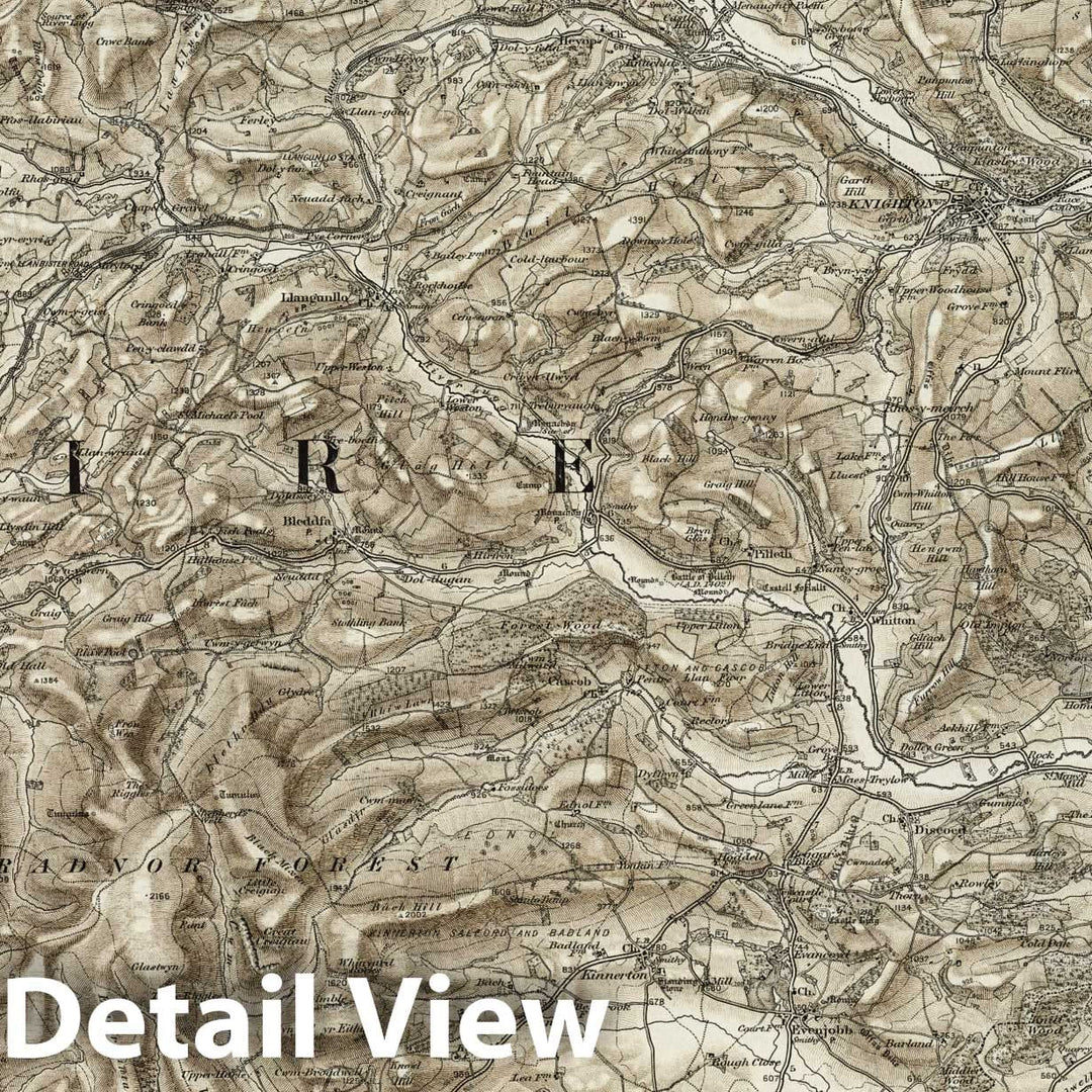 Historic Map : 180 Knighton (Hills) 1899 - Vintage Wall Art