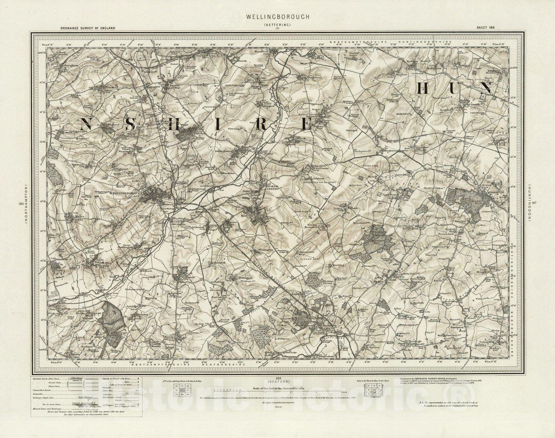 Historic Map : 186 Wellingborough (Hills) 1898 - Vintage Wall Art