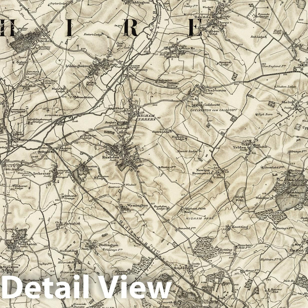 Historic Map : 186 Wellingborough (Hills) 1898 - Vintage Wall Art