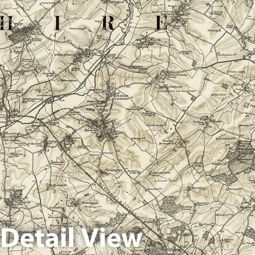 Historic Map : 186 Wellingborough (Hills) 1898 - Vintage Wall Art
