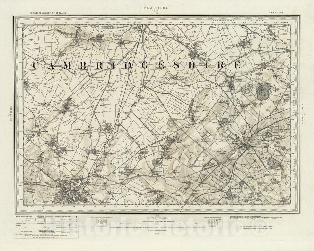 Historic Map : 188 Cambridge (Hills) 1898 - Vintage Wall Art
