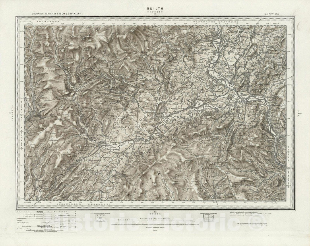 Historic Map : 196 Builth (Hills) 1899 - Vintage Wall Art
