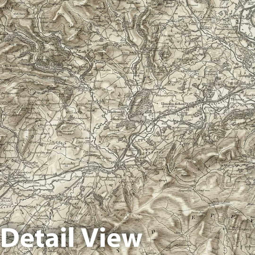 Historic Map : 196 Builth (Hills) 1899 - Vintage Wall Art
