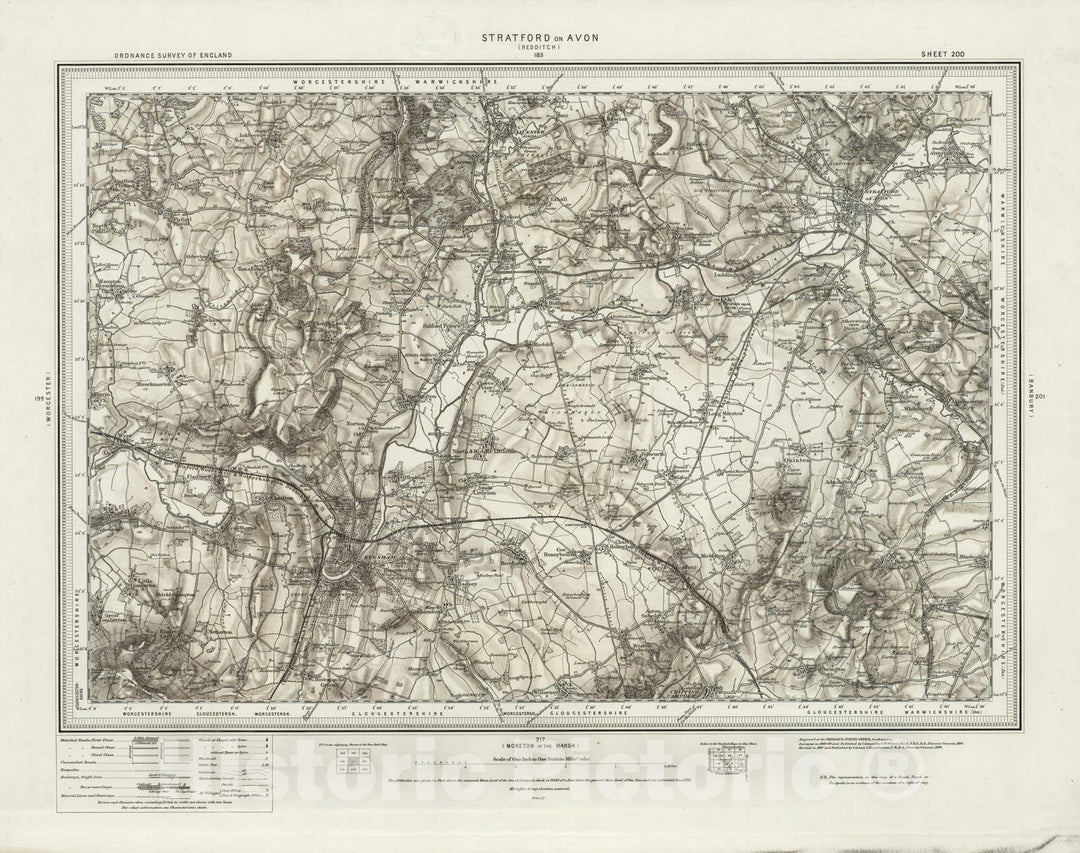 Historic Map : 200 Stratford on Avon (Hills) 1899 - Vintage Wall Art