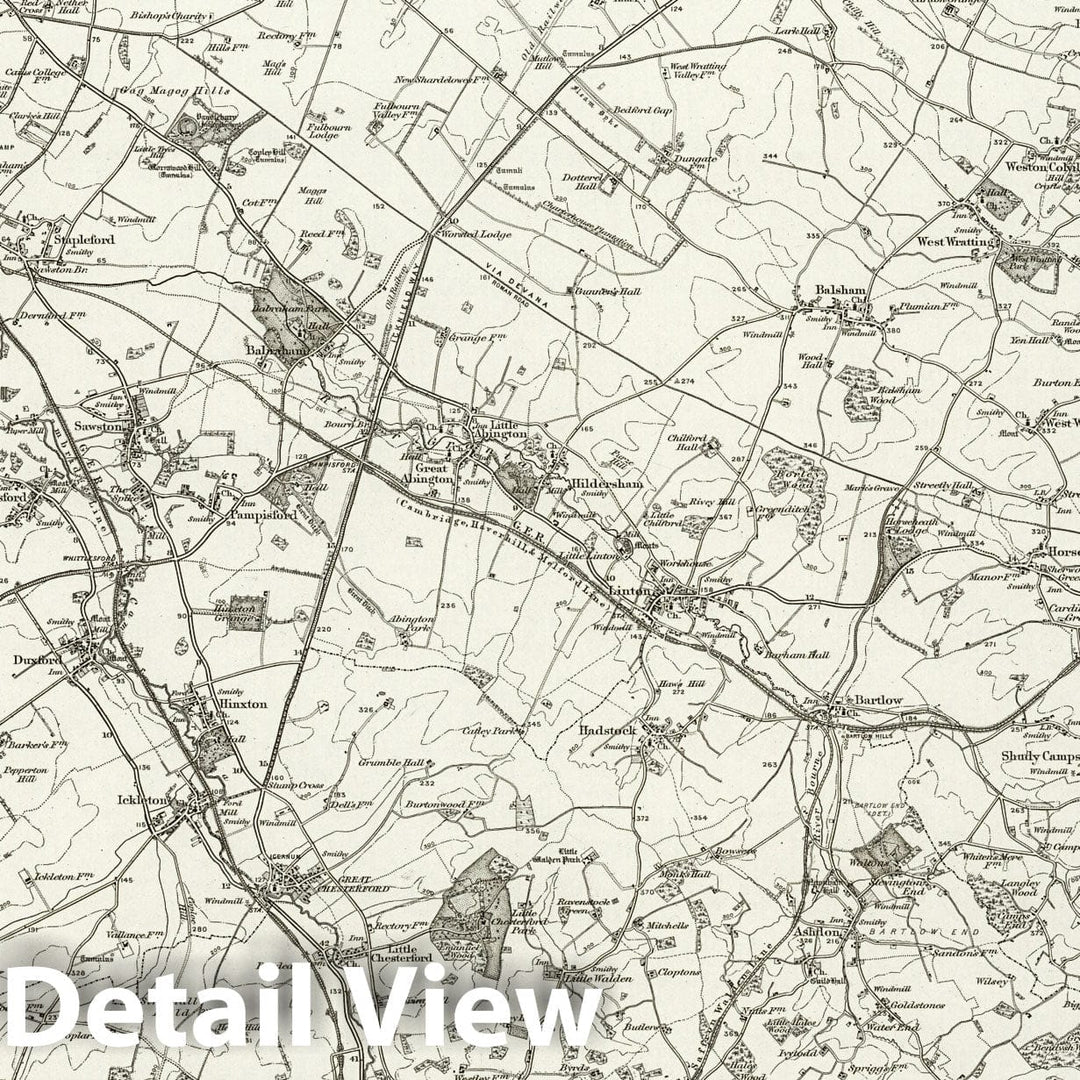 Historic Map : 205 Saffron Walden 1895 - Vintage Wall Art