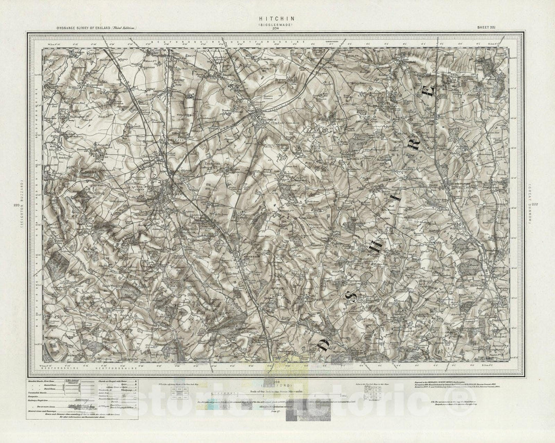 Historic Map : 221 Hitchin (Hills) 1904 - Vintage Wall Art