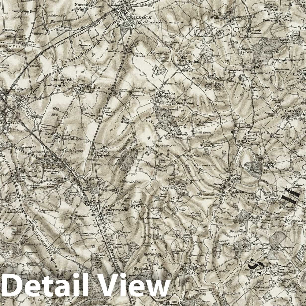 Historic Map : 221 Hitchin (Hills) 1904 - Vintage Wall Art