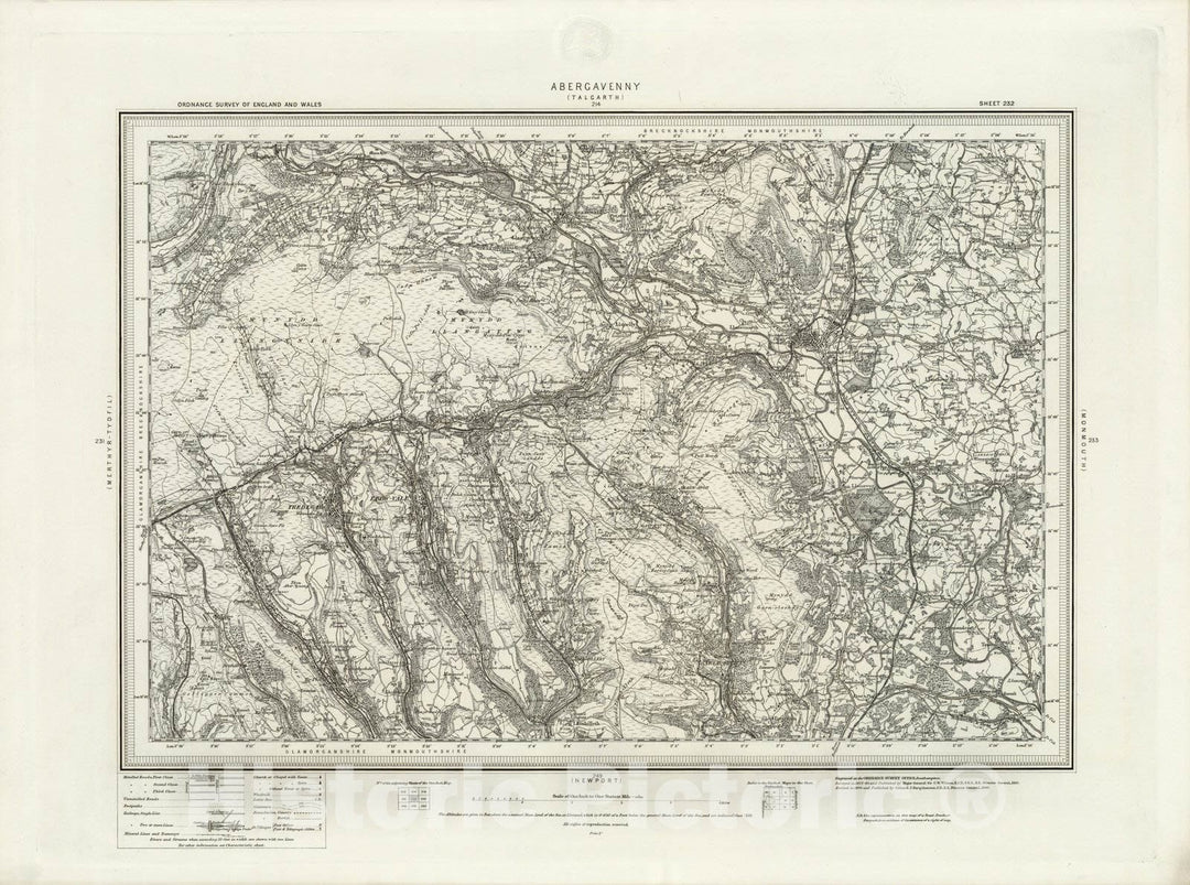Historic Map : 232 Abergavenny 1898 - Vintage Wall Art
