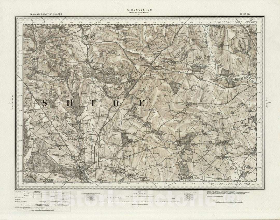 Historic Map : 235 Cirencester (Hills) 1896 - Vintage Wall Art
