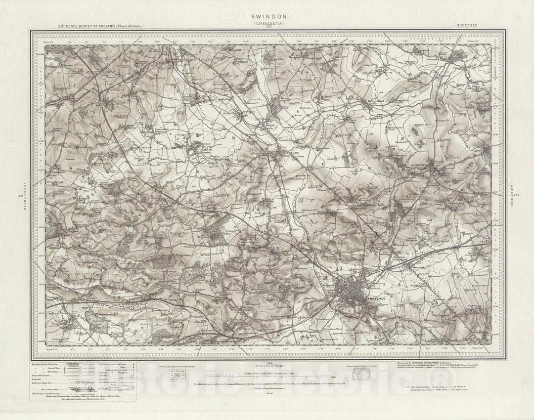 Historic Map : 252 Swindon (Hills) 1905 - Vintage Wall Art