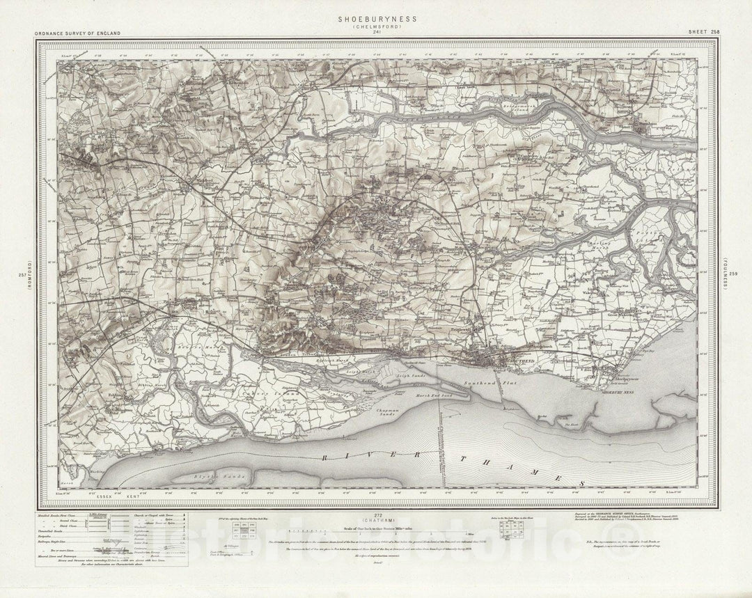 Historic Map : 258 Shoeburyness (Hills) 1896 - Vintage Wall Art