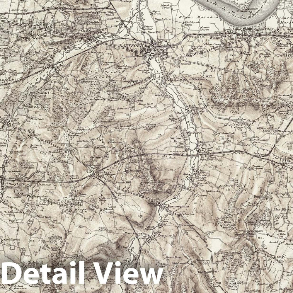 Historic Wall Map : 271 Dartford (Hills) 1896 - Vintage Wall Art