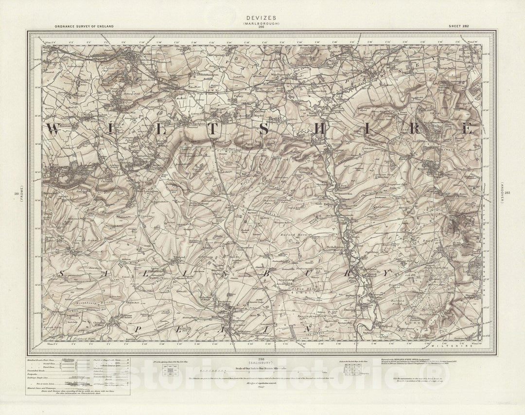 Historic Map : 282 Devizes (Hills) 1898 - Vintage Wall Art