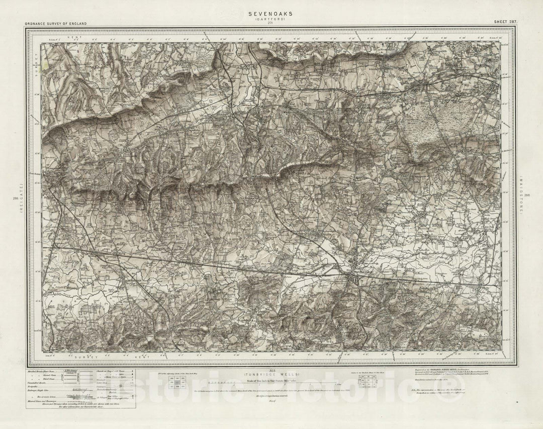 Historic Map : 287 Sevenoaks (Hills) 1895 - Vintage Wall Art