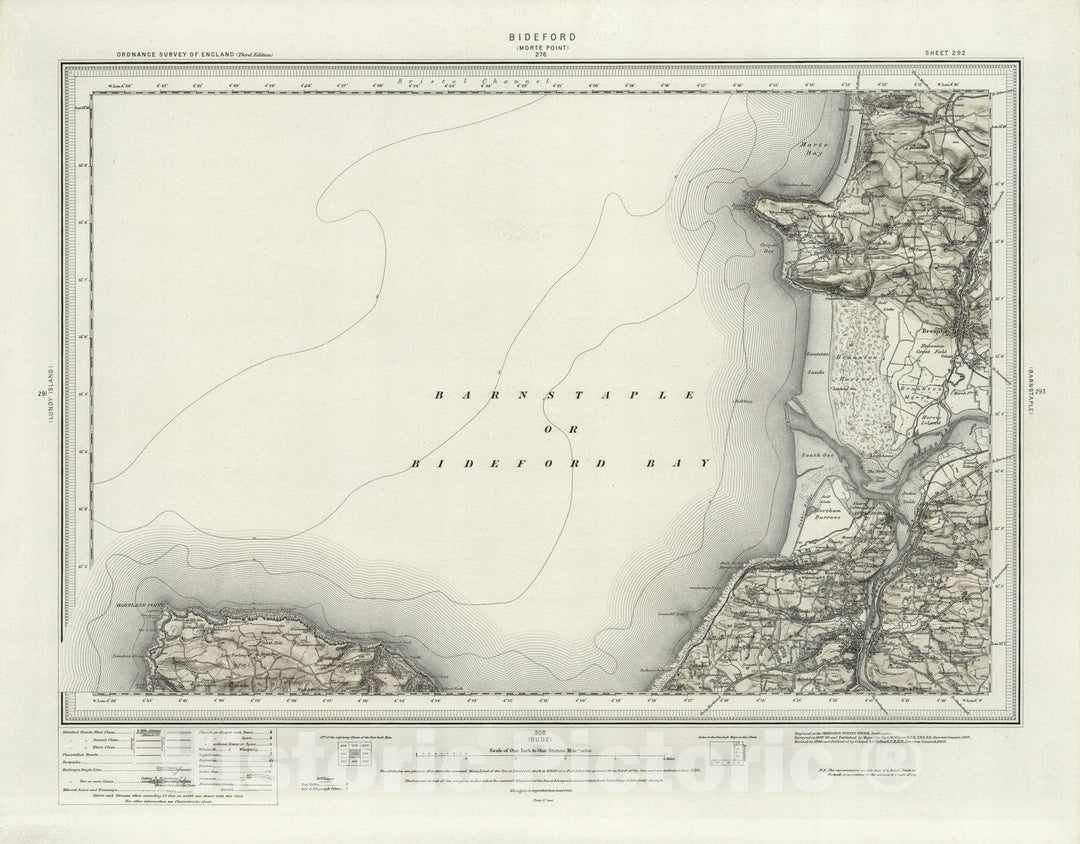 Historic Map : 292 Bideford (Hills) 1908 - Vintage Wall Art