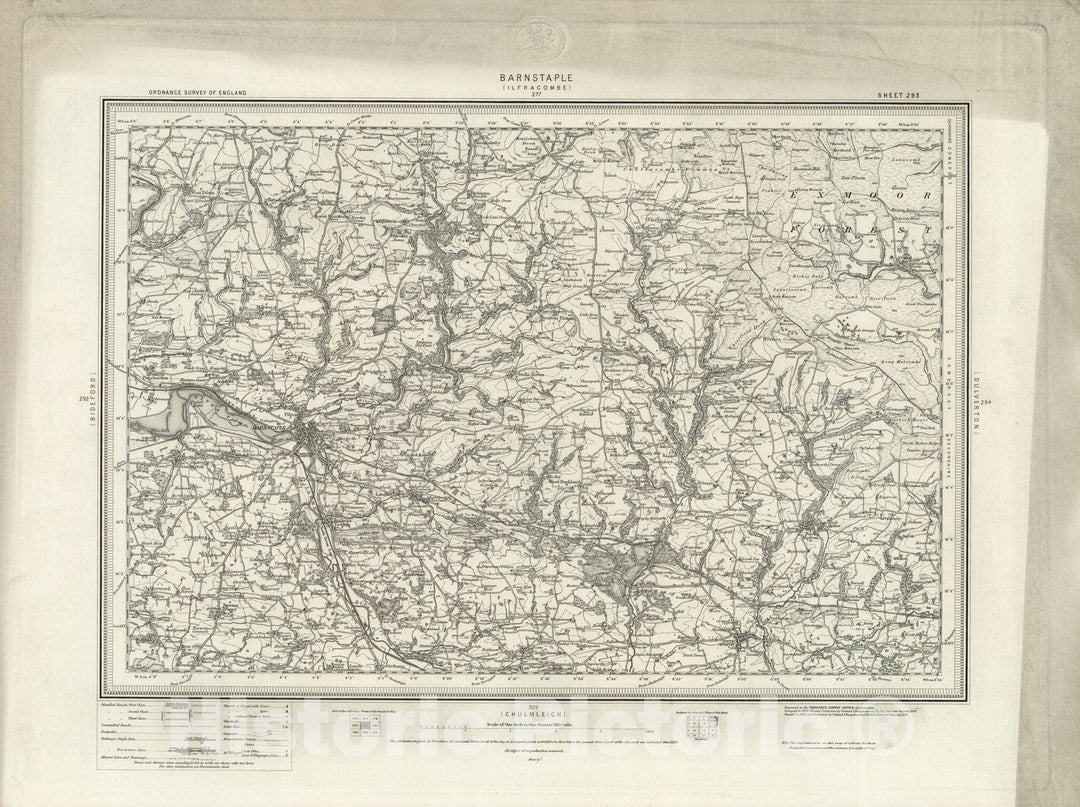 Historic Wall Map : 293 Barnstaple 1898 - Vintage Wall Art