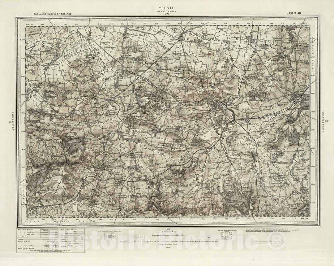 Historic Map : 312 Yeovil (Hills) 1898 - Vintage Wall Art