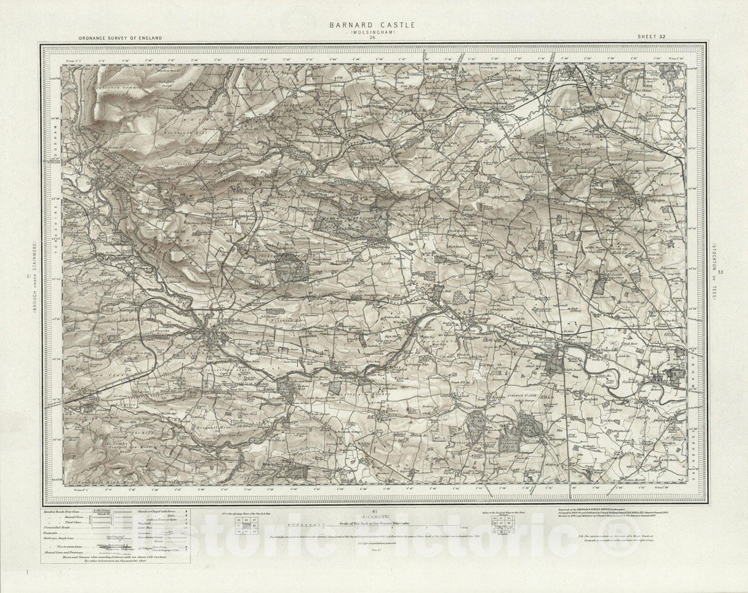 Historic Map : 32 Barnard Castle (Hills) 1897 - Vintage Wall Art