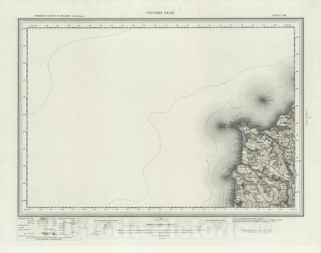 Historic Map : 335 Trevose Head (Hills) 1907 - Vintage Wall Art