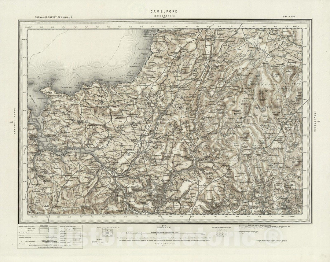 Historic Map : 336 Camelford (Hills) 1895 - Vintage Wall Art