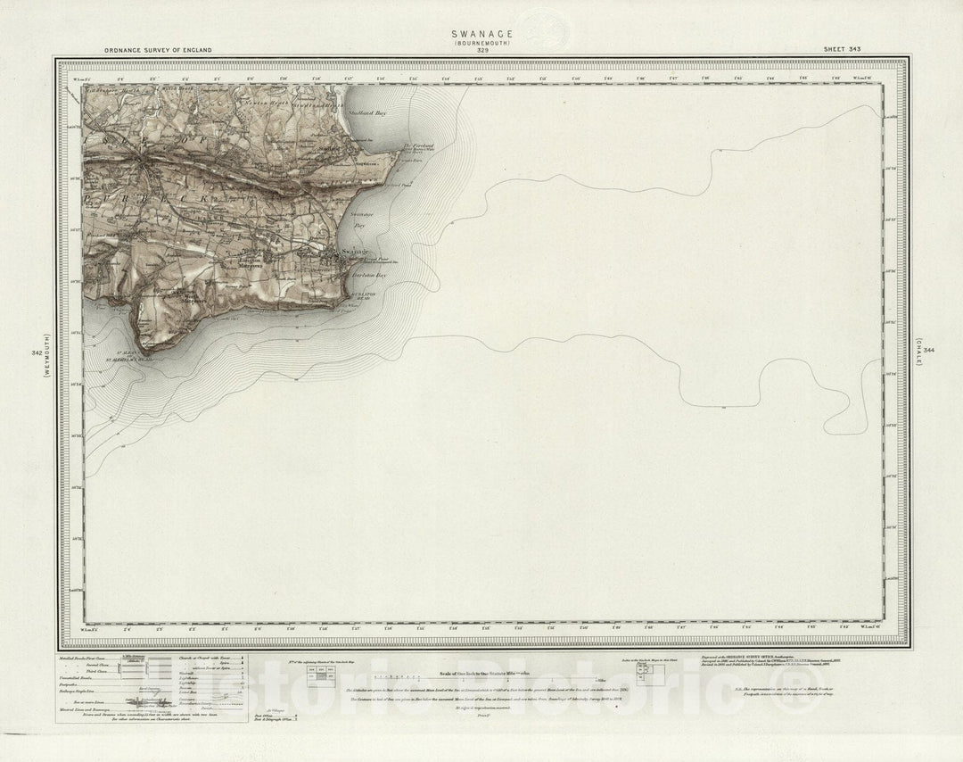 Historic Map : 343 Swanage (Hills) 1897 - Vintage Wall Art