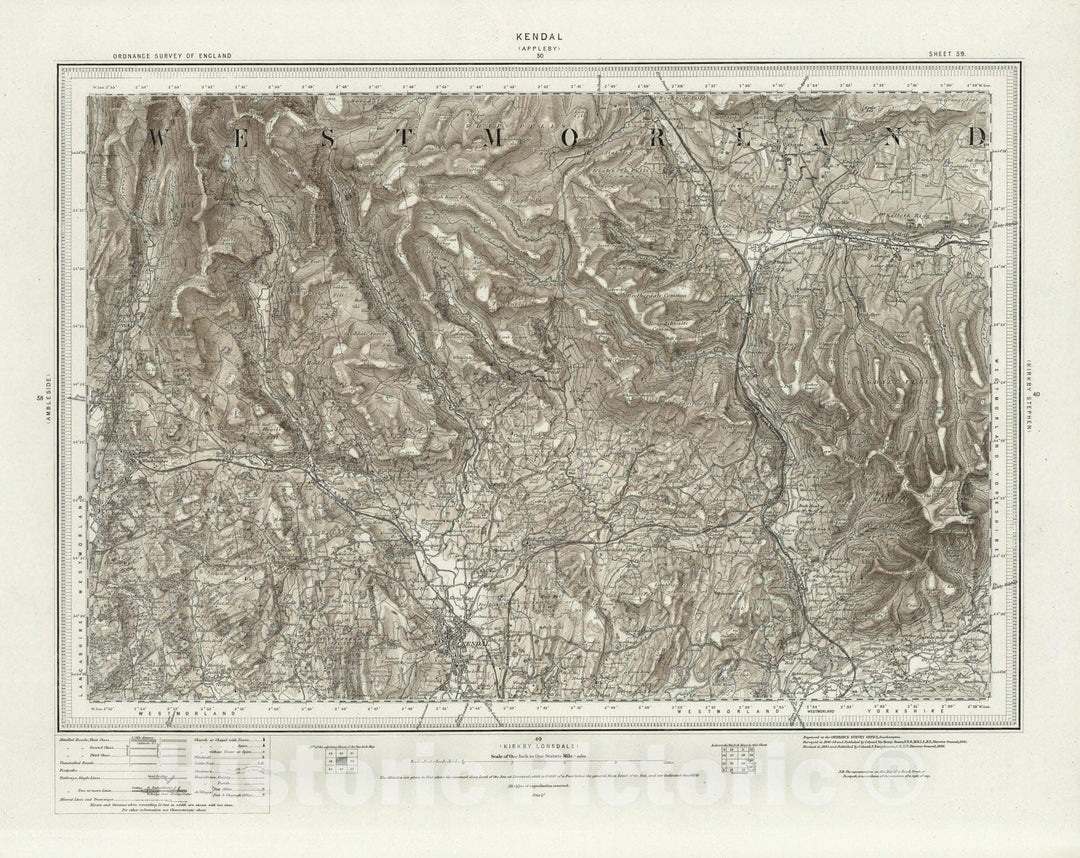 Historic Map : 39 Kendal (Hills) 1898 - Vintage Wall Art