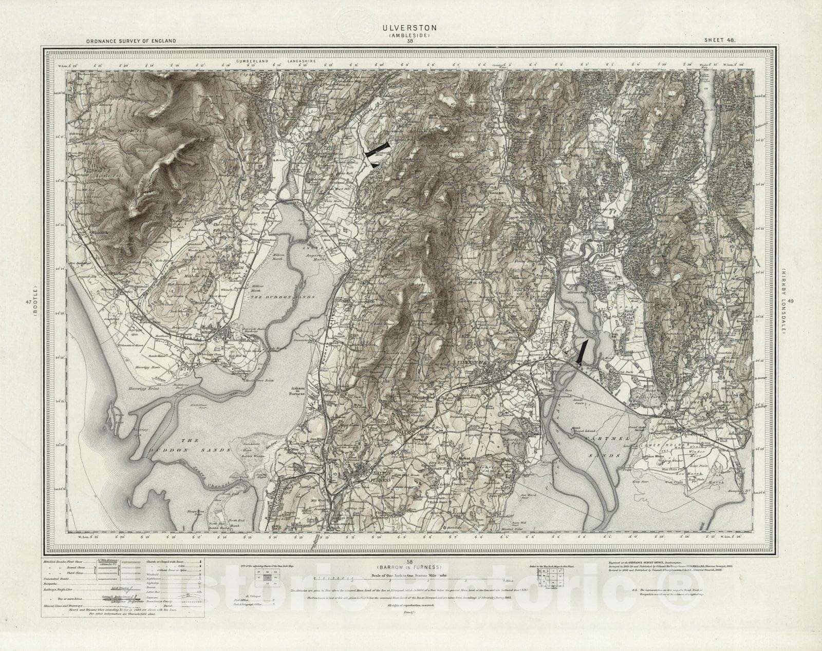 Historic Map : 48 Ulverston (Hills) 1898 - Vintage Wall Art