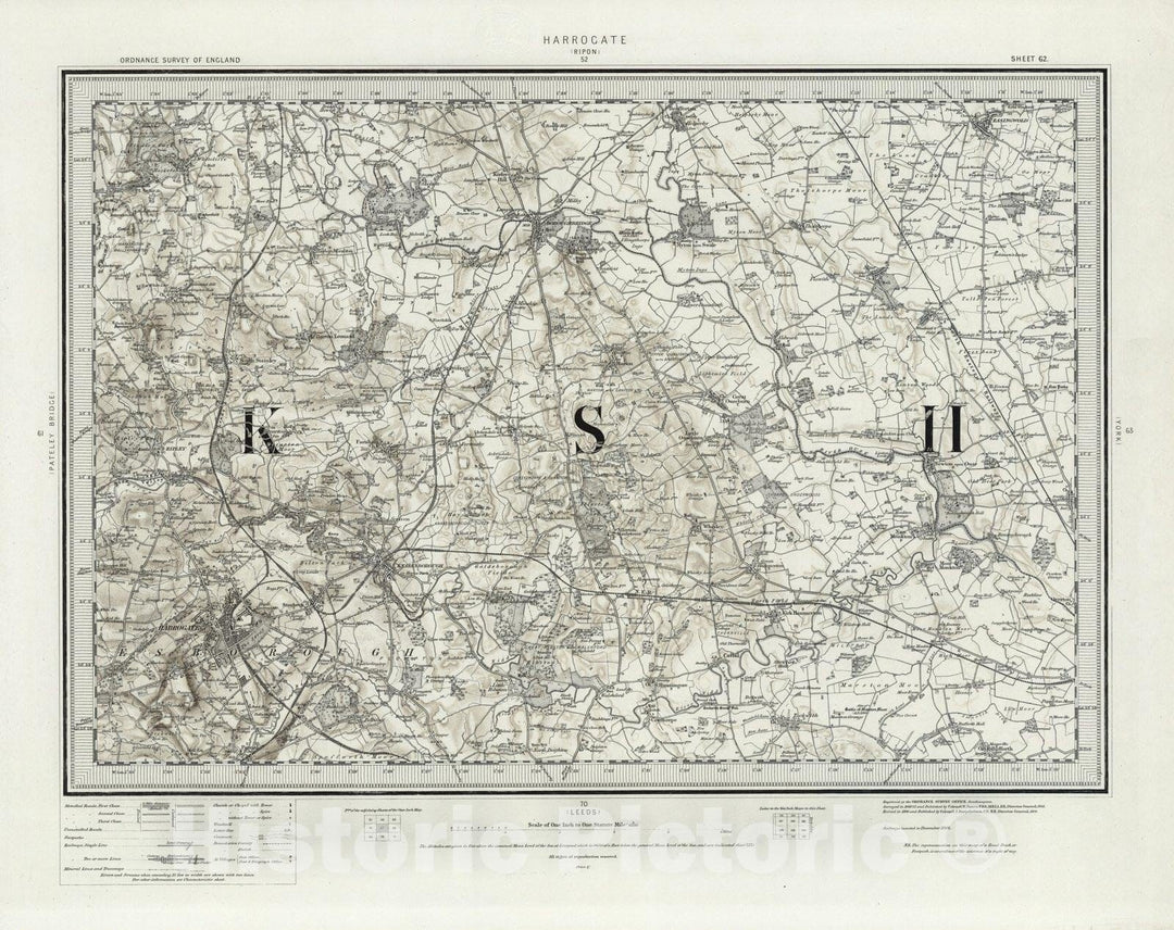 Historic Map : 62 Harrogate (Hills) 1898 - Vintage Wall Art
