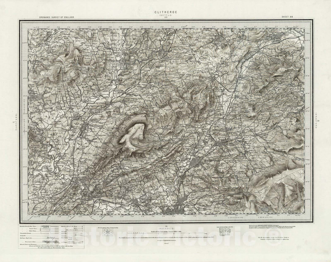 Historic Map : 68 Clitheroe (Hills) 1898 - Vintage Wall Art