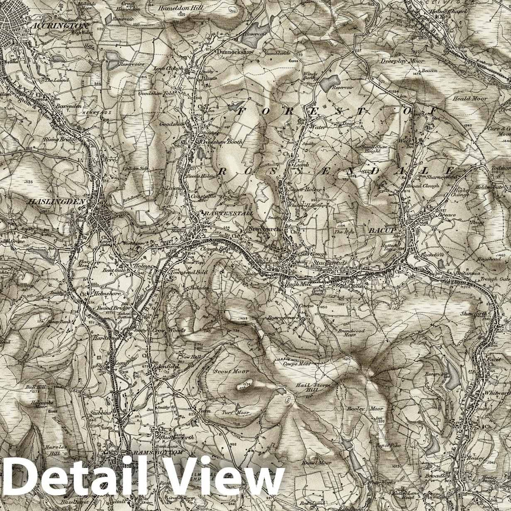 Historic Map : 76 Rochdale (Hills) 1896 - Vintage Wall Art