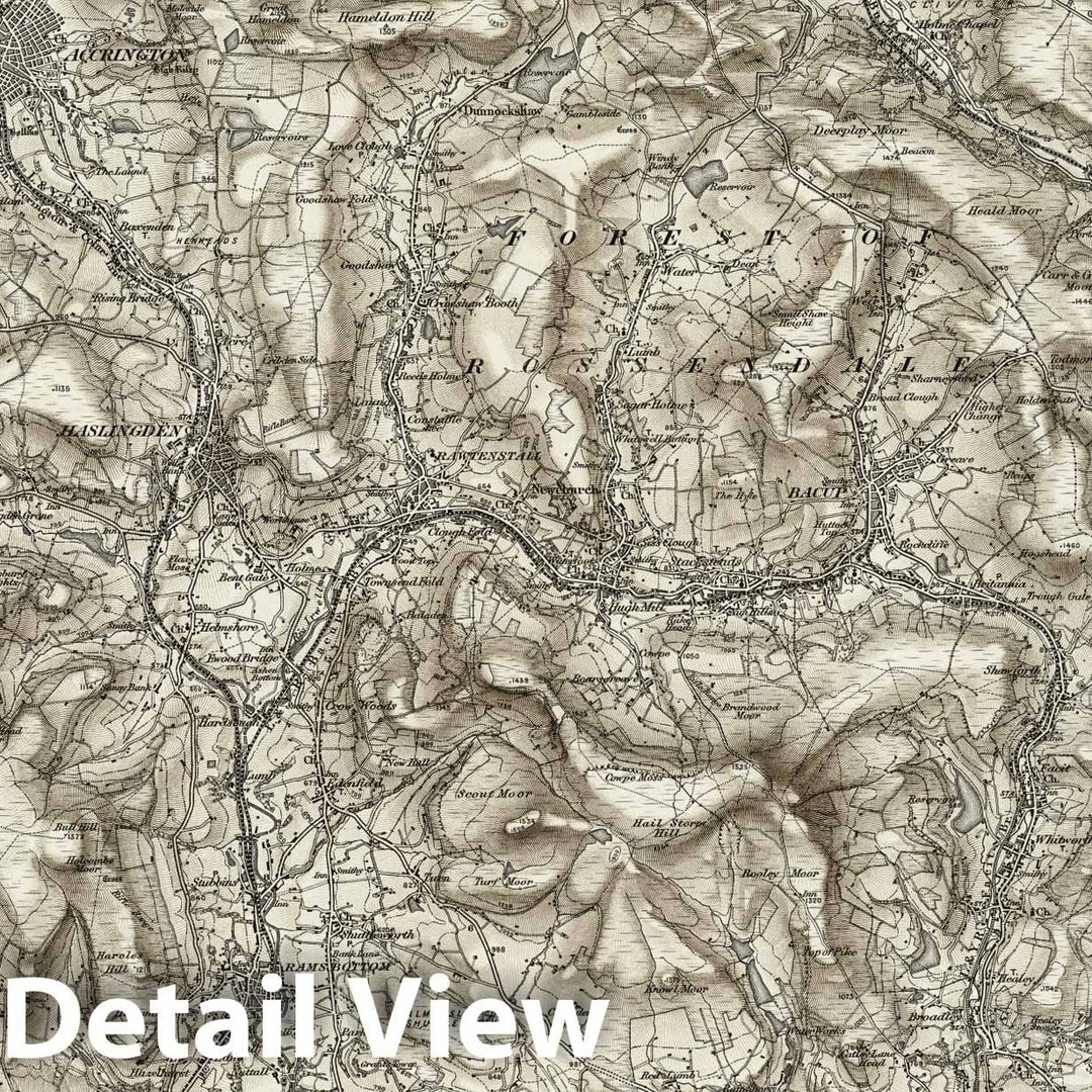 Historic Map : 76 Rochdale (Hills) 1896 - Vintage Wall Art