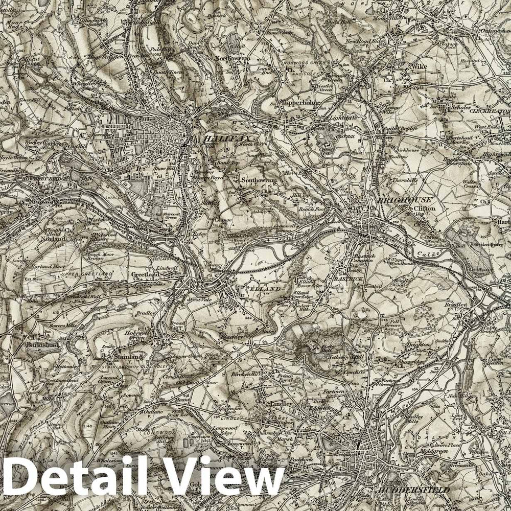 Historic Map : 77 Huddersfield (Hills) 1896 - Vintage Wall Art