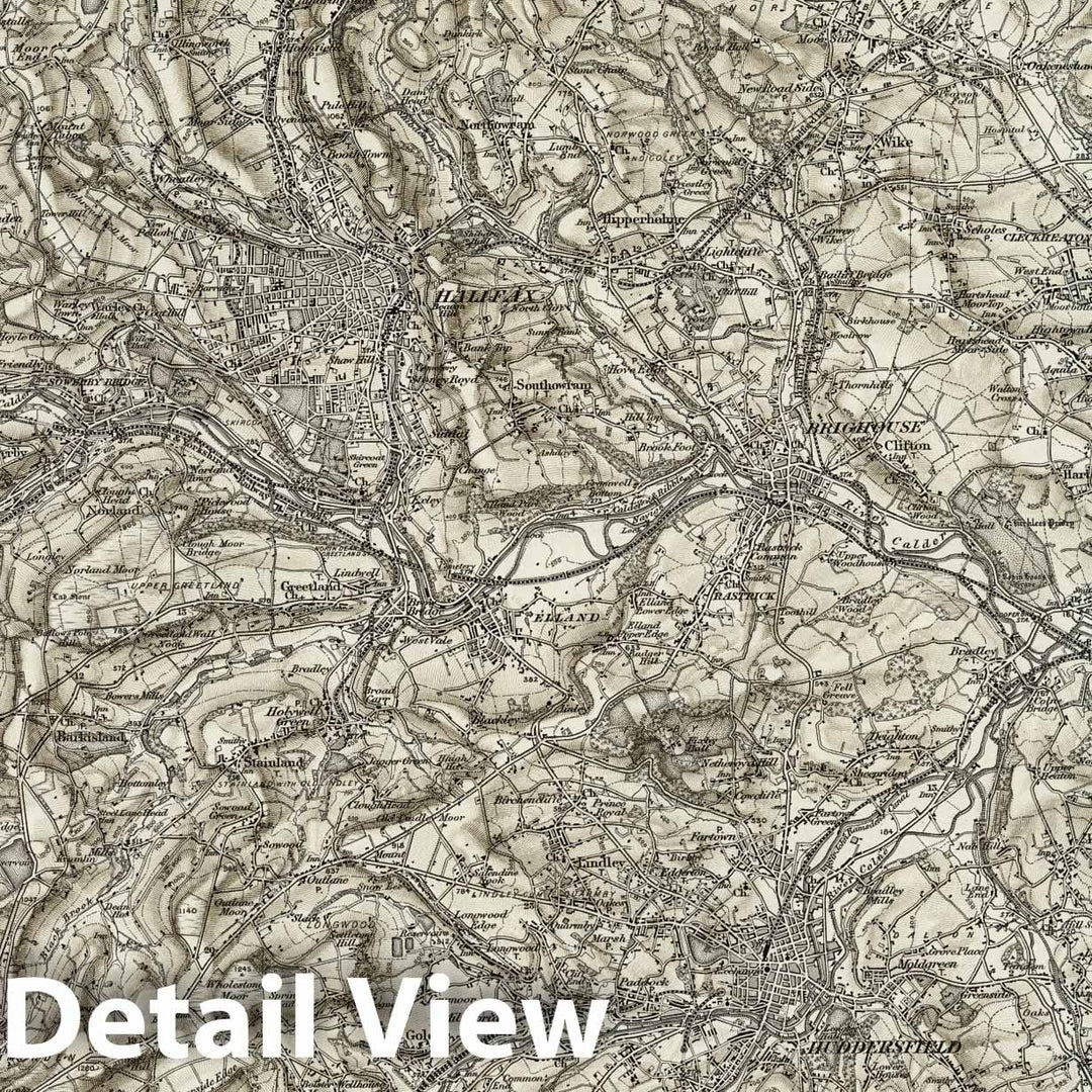 Historic Map : 77 Huddersfield (Hills) 1896 - Vintage Wall Art