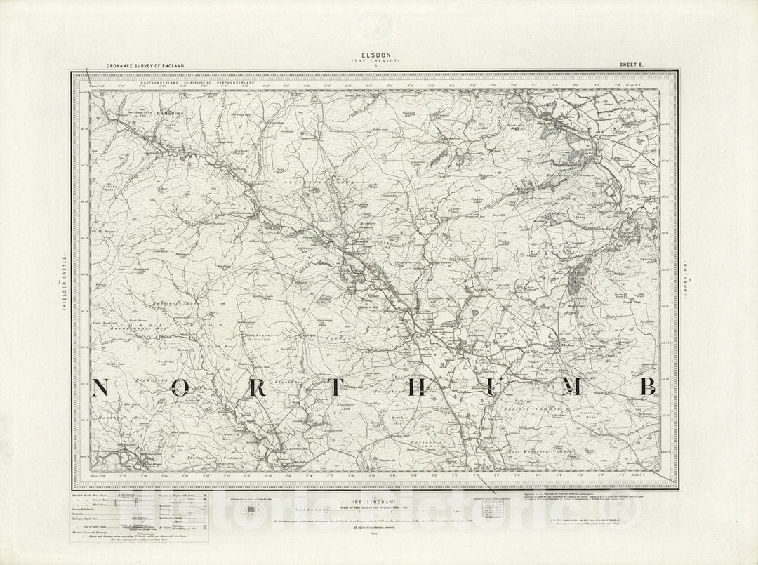 Historic Map : 8 Elsdon 1897 - Vintage Wall Art