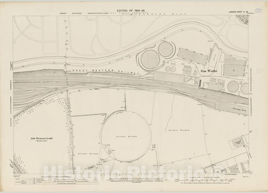 Historic Map : England , London (England), London (England), City Atlas Map, London Sheet VI.46 1894 , Vintage Wall Art