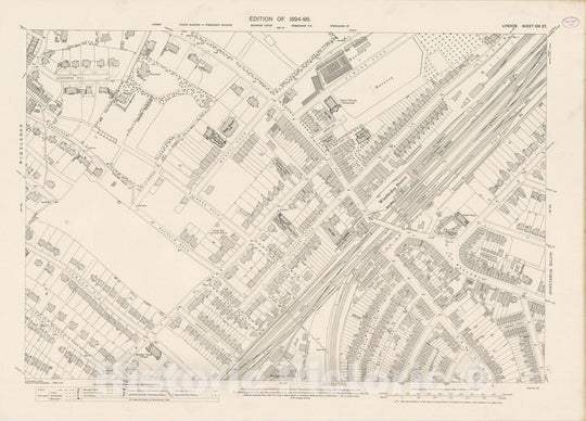 Historic Map : London (England), City Atlas Map, London Sheet XIV.27 1895 - Vintage Wall Art