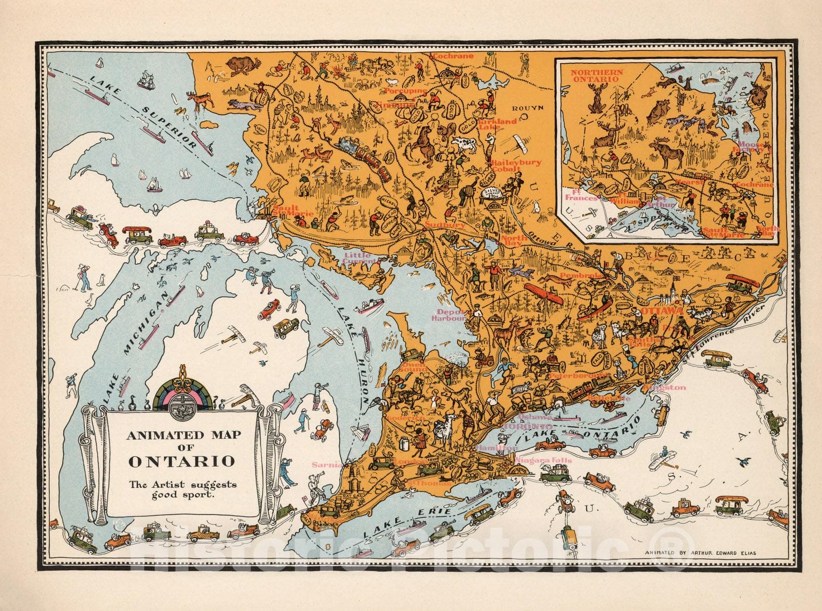 Historic Map : Ontario. 1929 - Vintage Wall Art