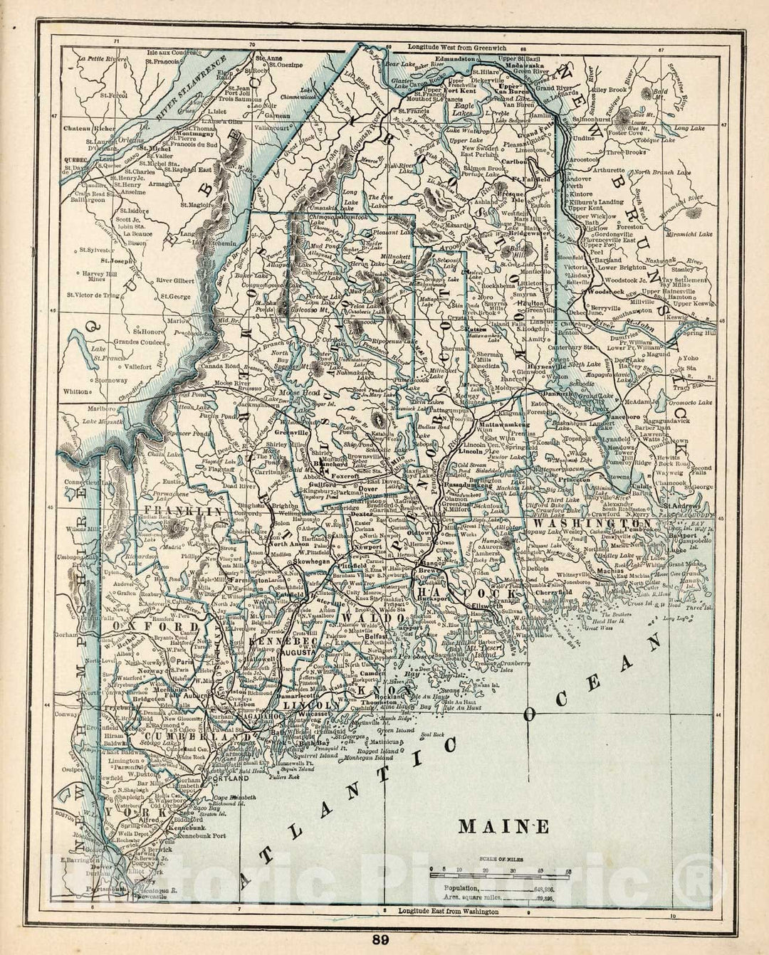 Historic Map : World Atlas Map, Maine 1893 - Vintage Wall Art