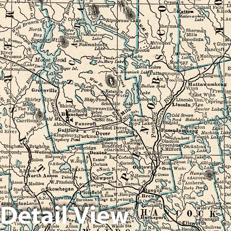 Historic Map : World Atlas Map, Maine 1893 - Vintage Wall Art
