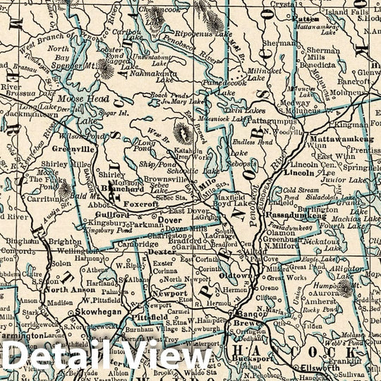 Historic Map : World Atlas Map, Maine 1893 - Vintage Wall Art