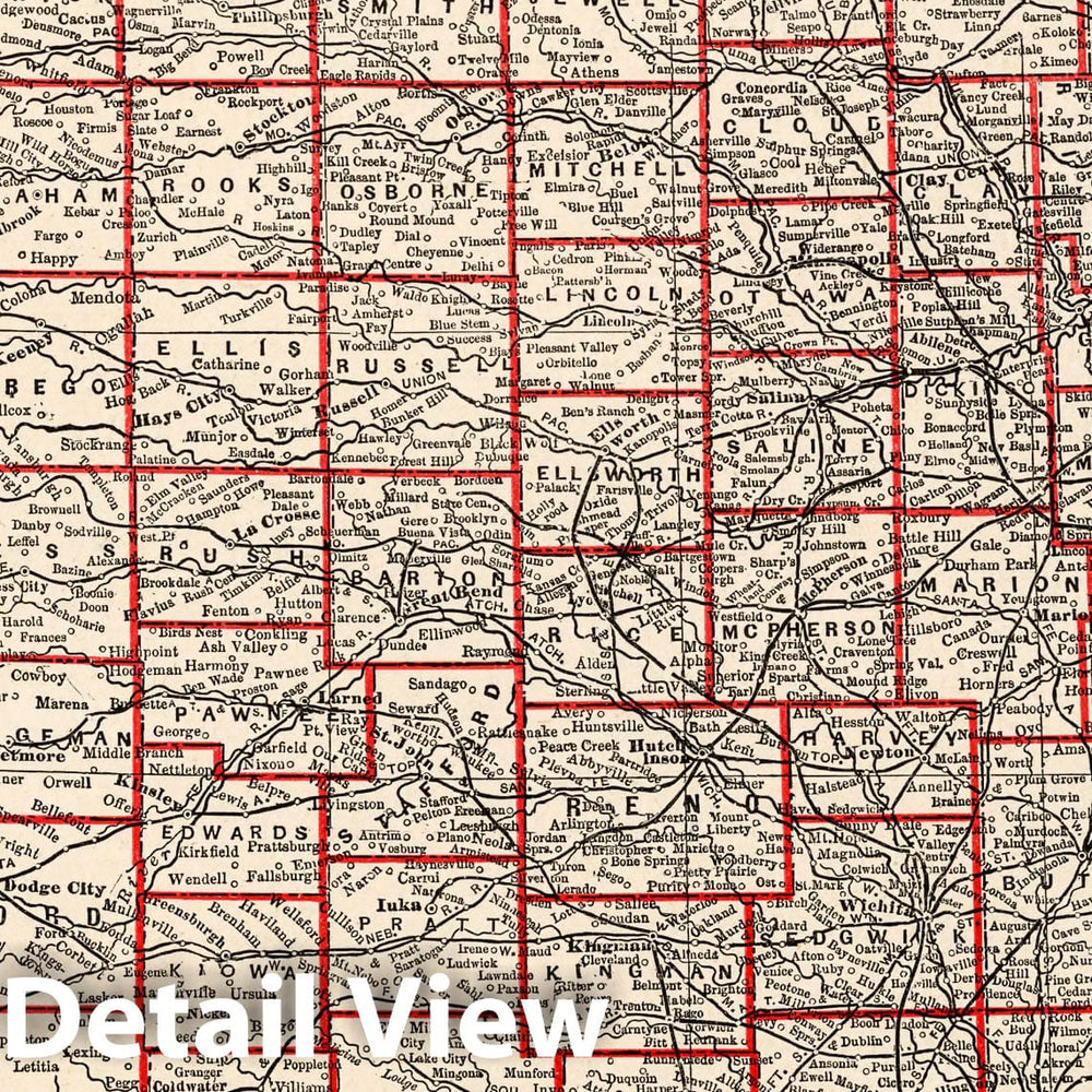 Historic Map : World Atlas Map, Kansas 1893 - Vintage Wall Art