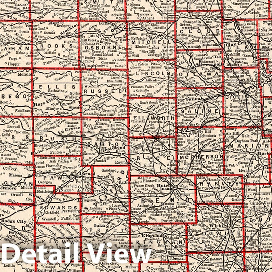 Historic Map : World Atlas Map, Kansas 1893 - Vintage Wall Art