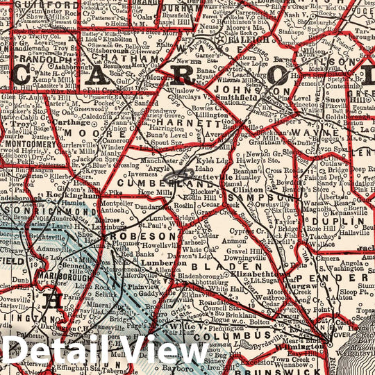 Historic Map - World Atlas Map, North Carolina 1893 - Vintage Wall Art