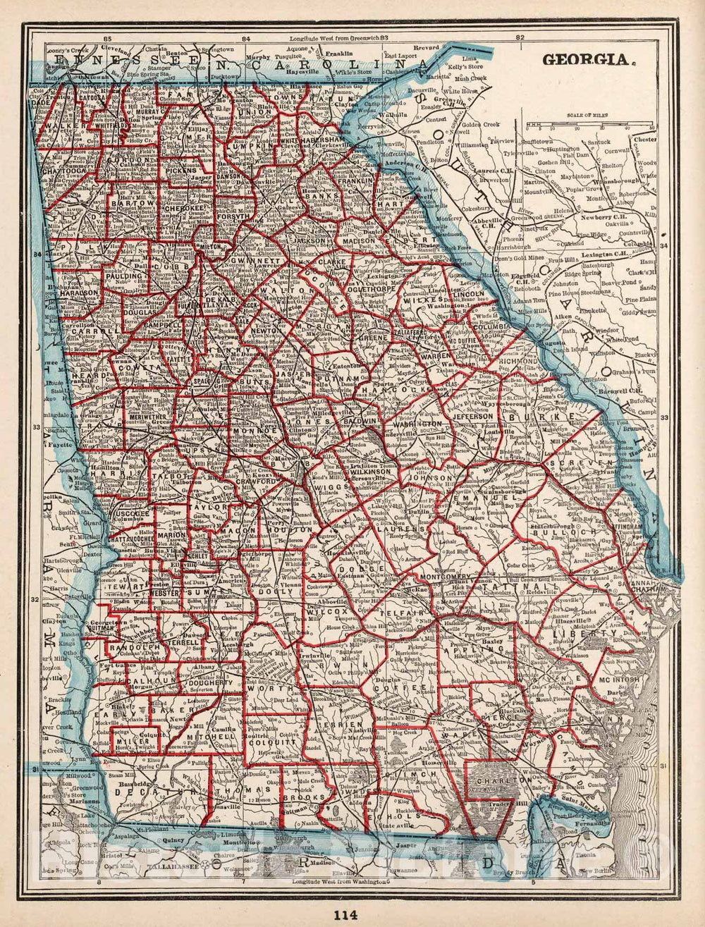 Historic Map - World Atlas Map, Georgia 1893 - Vintage Wall Art