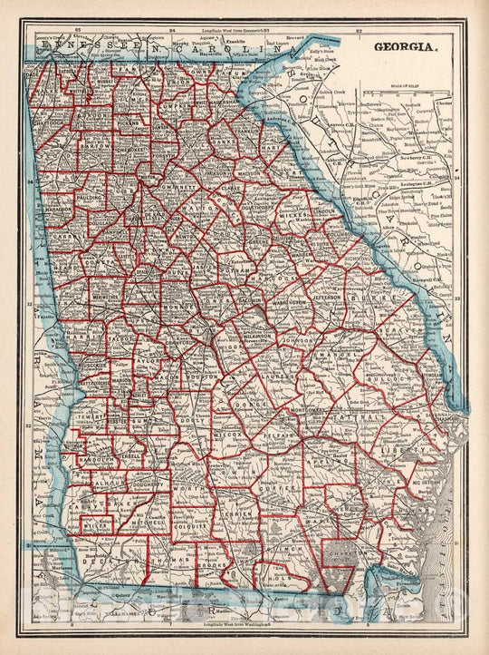 Historic Map - World Atlas Map, Georgia 1893 - Vintage Wall Art